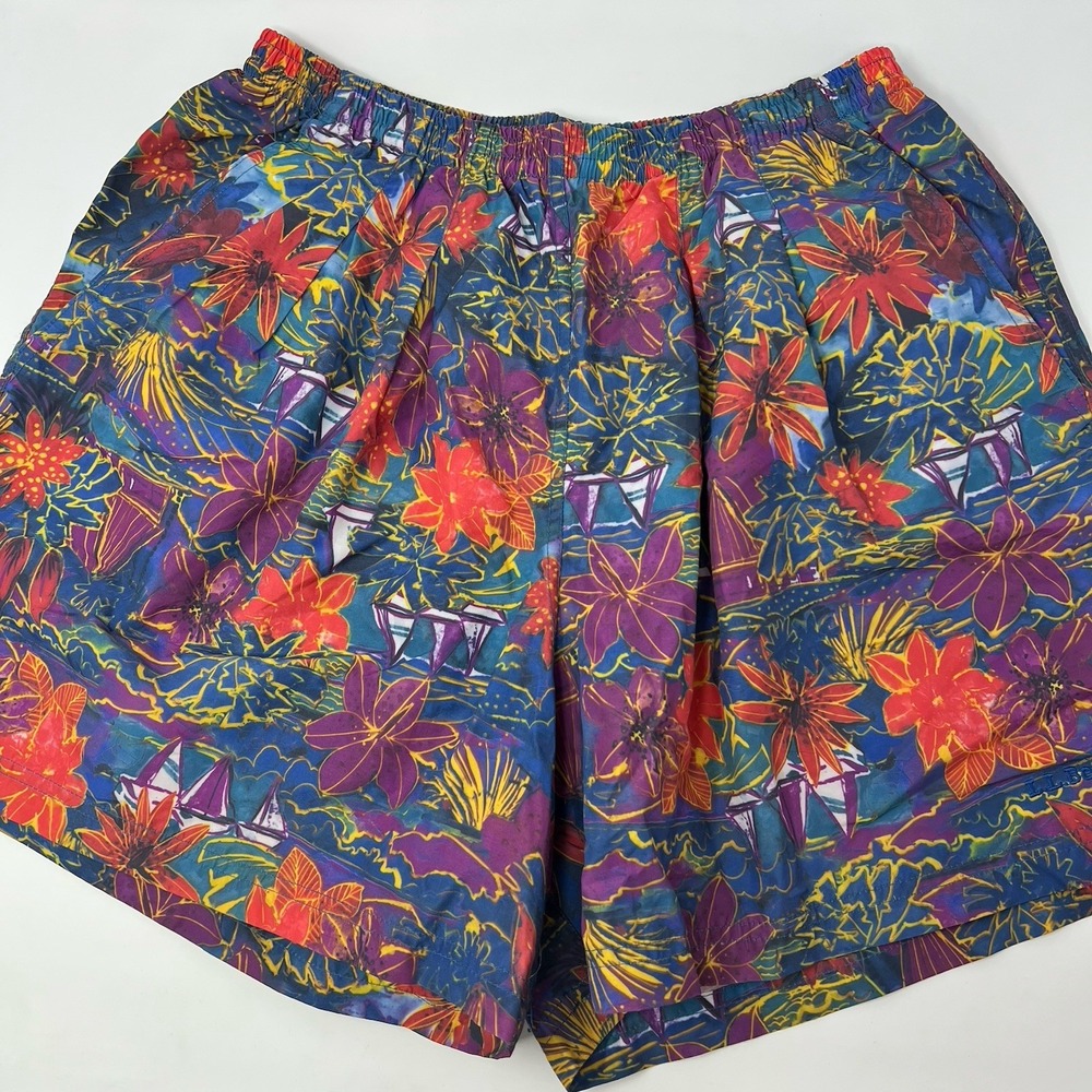 Vintage LL Bean Swim Trunk‎ Shorts M/L Purple Blue Nylon Colorful 90s 80s Hawaii
